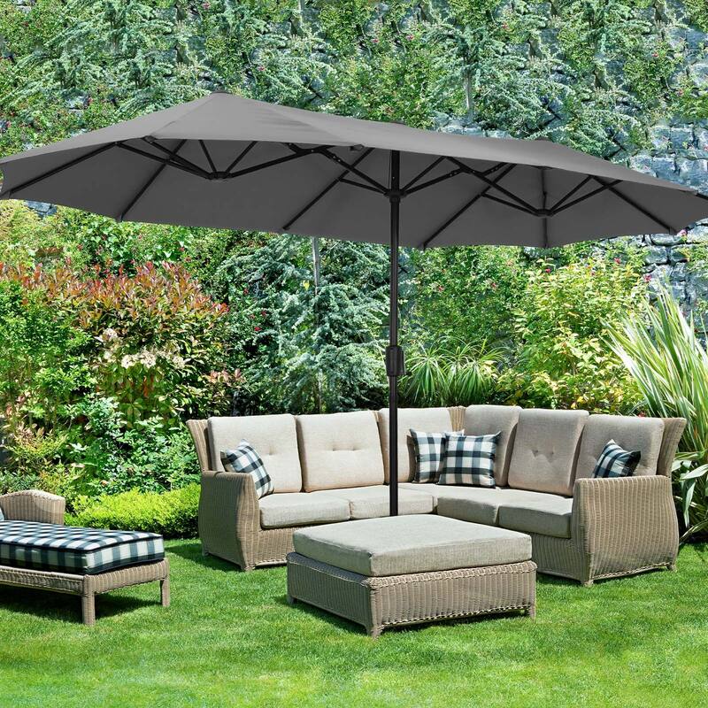 Ainfox 13Ft Large Outdoor Patio Umbrella with Crank - Grey-No Base