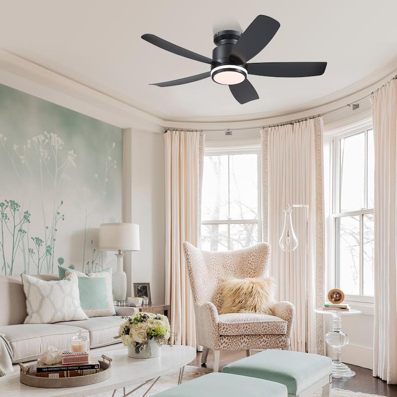 41 Inches Ceiling Fan with Light,5 ABS Blades,Flush Mount Low Profile Ceiling Fan with Light and Remote for Bedroom Living Room