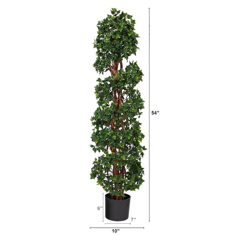 Artificial Spiral Topiary Tree - 4.5ft Indoor Outdoor Décor - English Garden Style Accent Plant - Green - 41-50 Inches