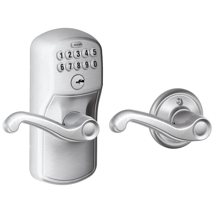 Schlage Fe575 Ply Fla Plymouth Keypad Entry With Auto Lock Door Lever Set With Flair Interior Lever