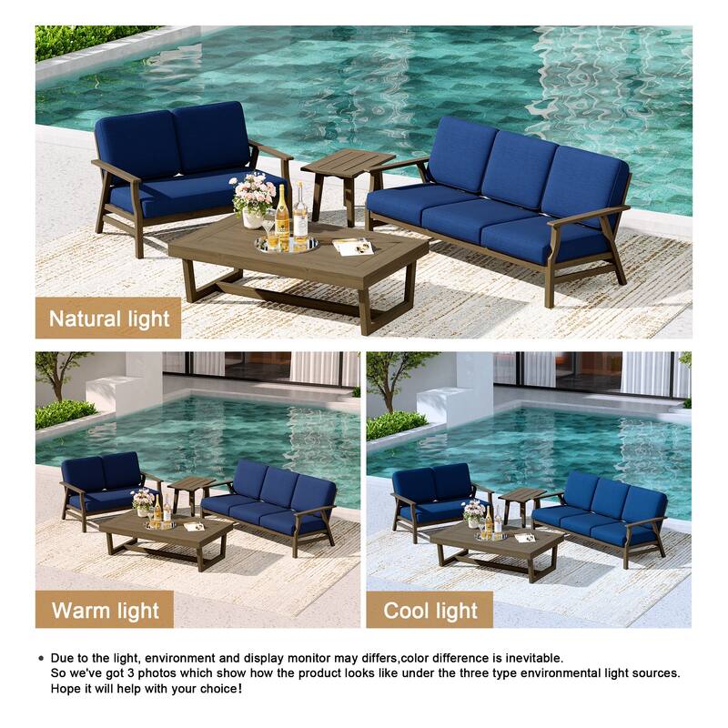 Teak Outdoor Seating Set with Daybed & Tables.