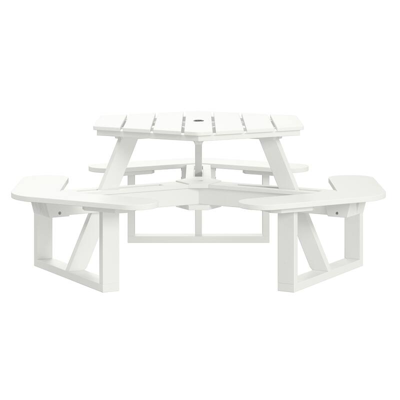 Shoreline Hexagon Picnic Table - Coconut White
