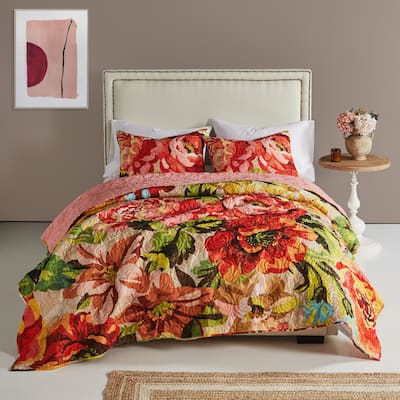 Greenland Home Fashions Senna Boho Floral Quilt and Pillow Sham Set