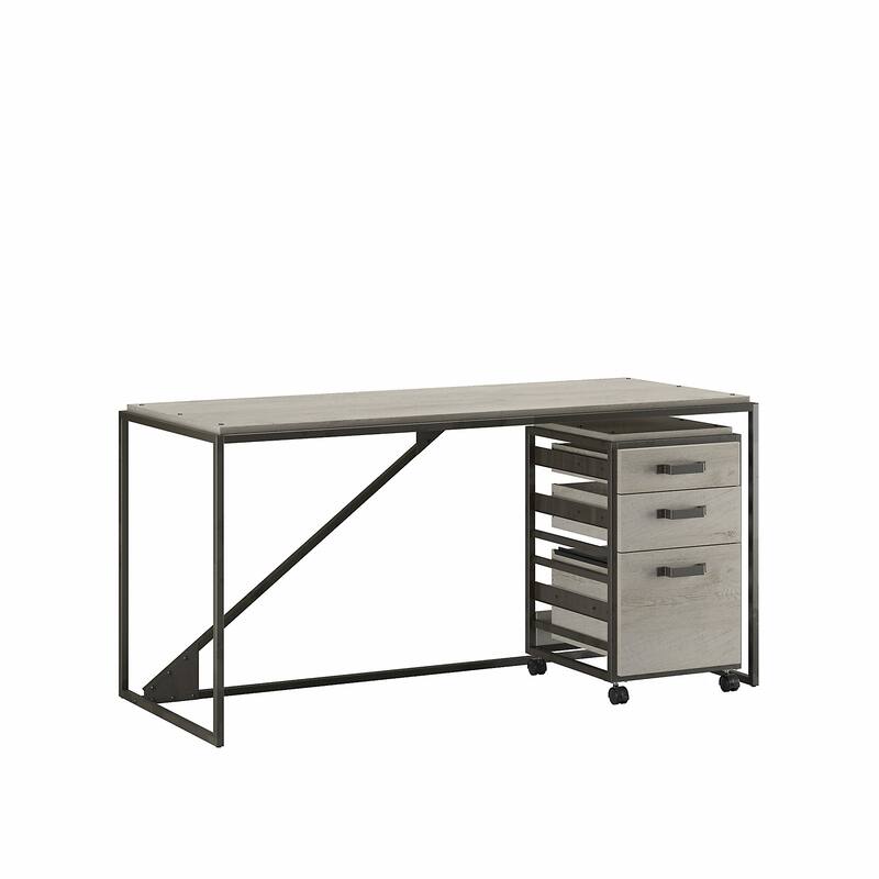 Bush Furniture Refinery 62W Industrial Desk with 3 Drawer Cabinet