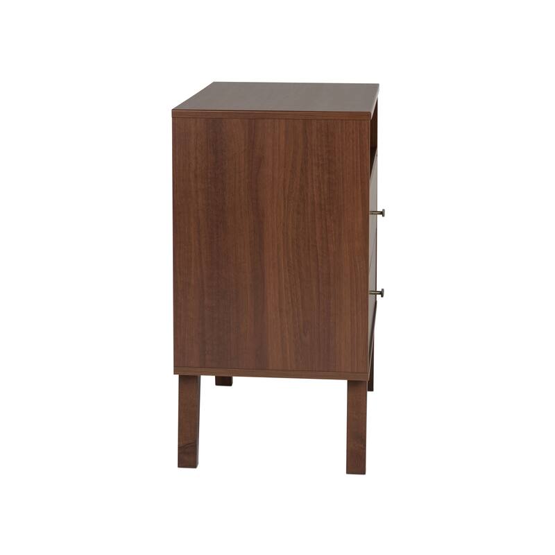 Prepac Milo Mid-Century Modern 2 Drawer Nightstand with Open Shelf, Bedside Table, Contemporary Bedroom Furniture