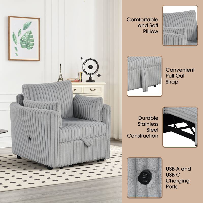 Modern Fabric Sleeper Single Sofa with USB and 2 pillows