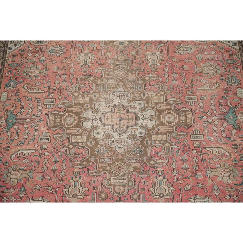 Hand Knotted Oriental 100% Wool Carpet Traditional Medallion Pink Tabriz Area Rug - 12' 4'' X 9' 5''