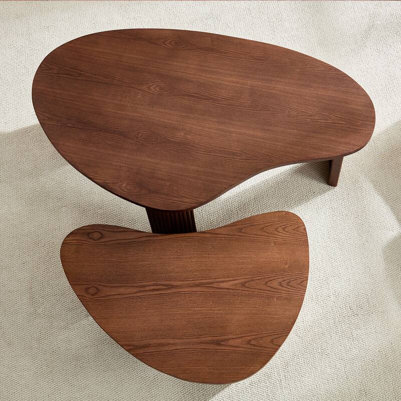 2-Piece Modern Irregular Shape Coffee Table Set for Living Room, Easy Assembly, Nesting Coffee Tables