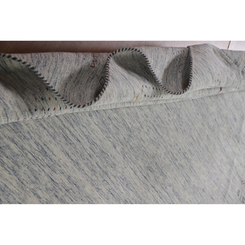 Ivory & Blue Gabbeh Oriental Area Rug Handmade Wool Carpet - 9'1"x 11'10"