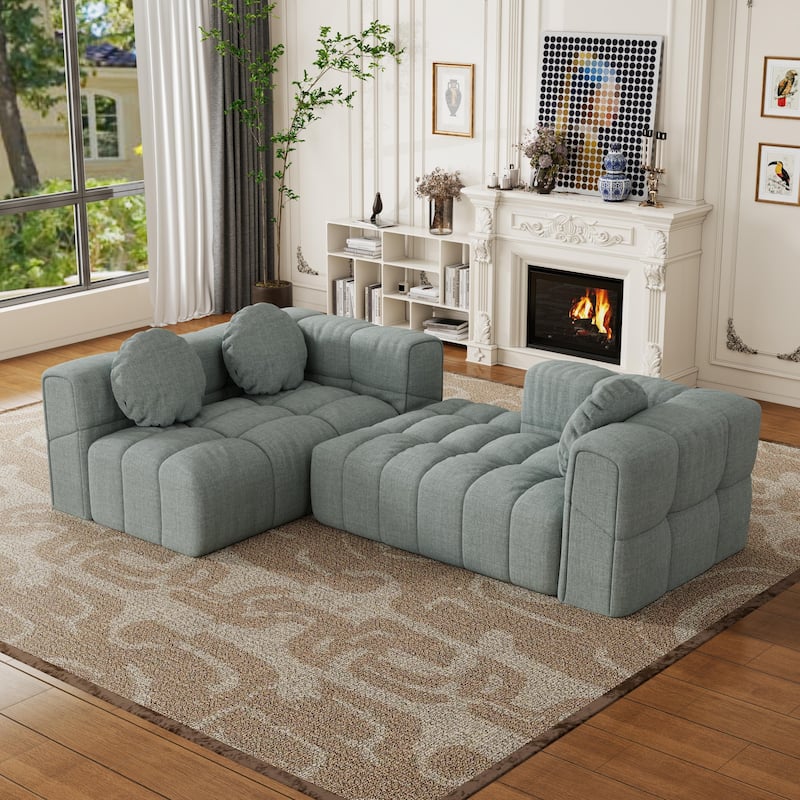 103" L-Shaped Chenille Sectional Sofa with Left Recliner & Pillows