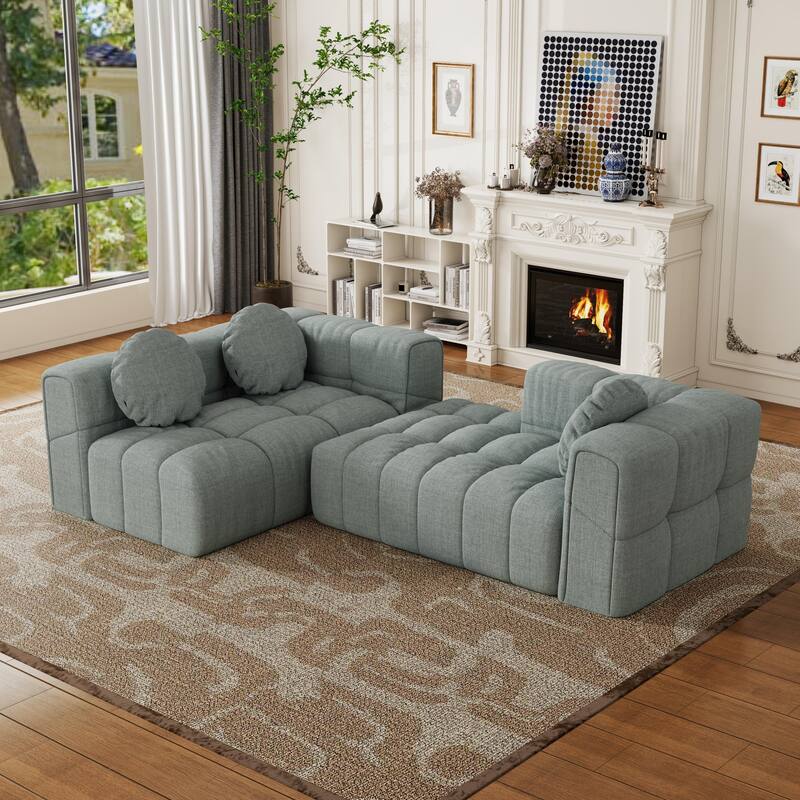 Modern upholstered combination sofa set, fully compressed modular L-shaped combination living room sofa set with 3 pillows