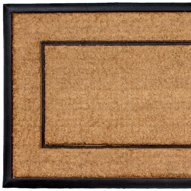 HomeRoots 24" X 48" Natural And Black Striped Border Outdoor Coir And Rubber Door Mat - 24' X '48