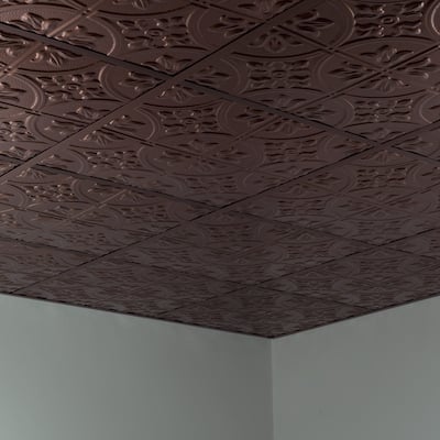 FASÄDE Traditional Style 2 Decorative Vinyl 2ft x 2ft Lay in Ceiling Panel in Oil Rubbed Bronze (5 Pack)