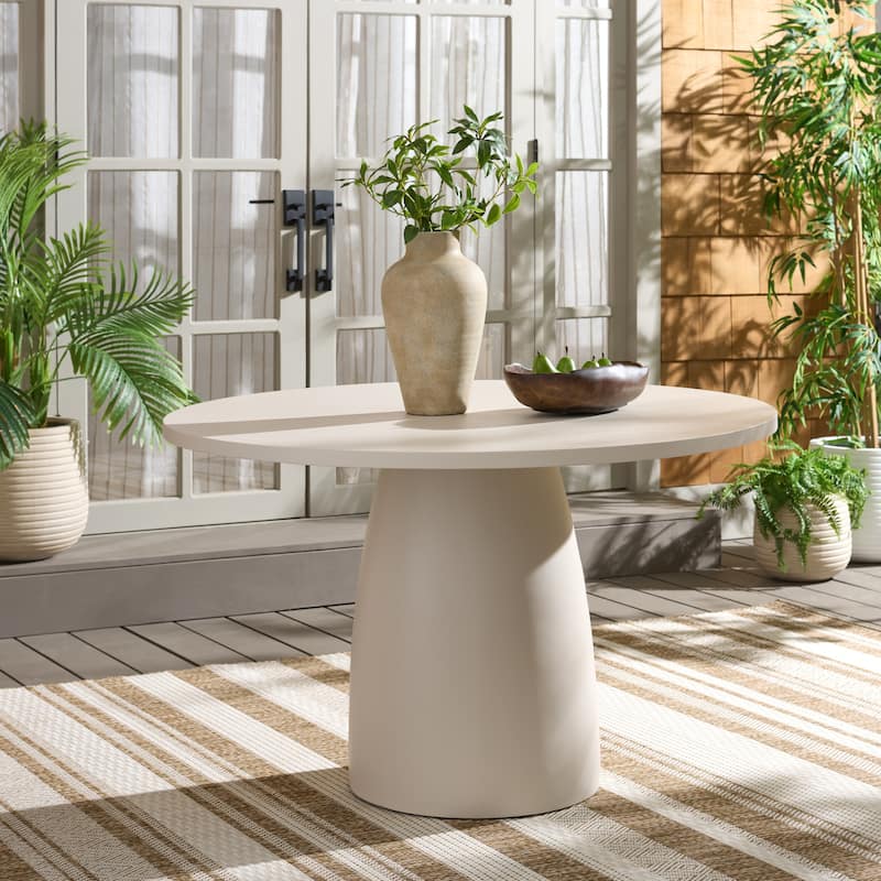 SAFAVIEH Outdoor Patio Furniture Tina Round Dining Table, Pedestal Table for Indoor and Outdoor Use - 47"W x 47"D x 30"H