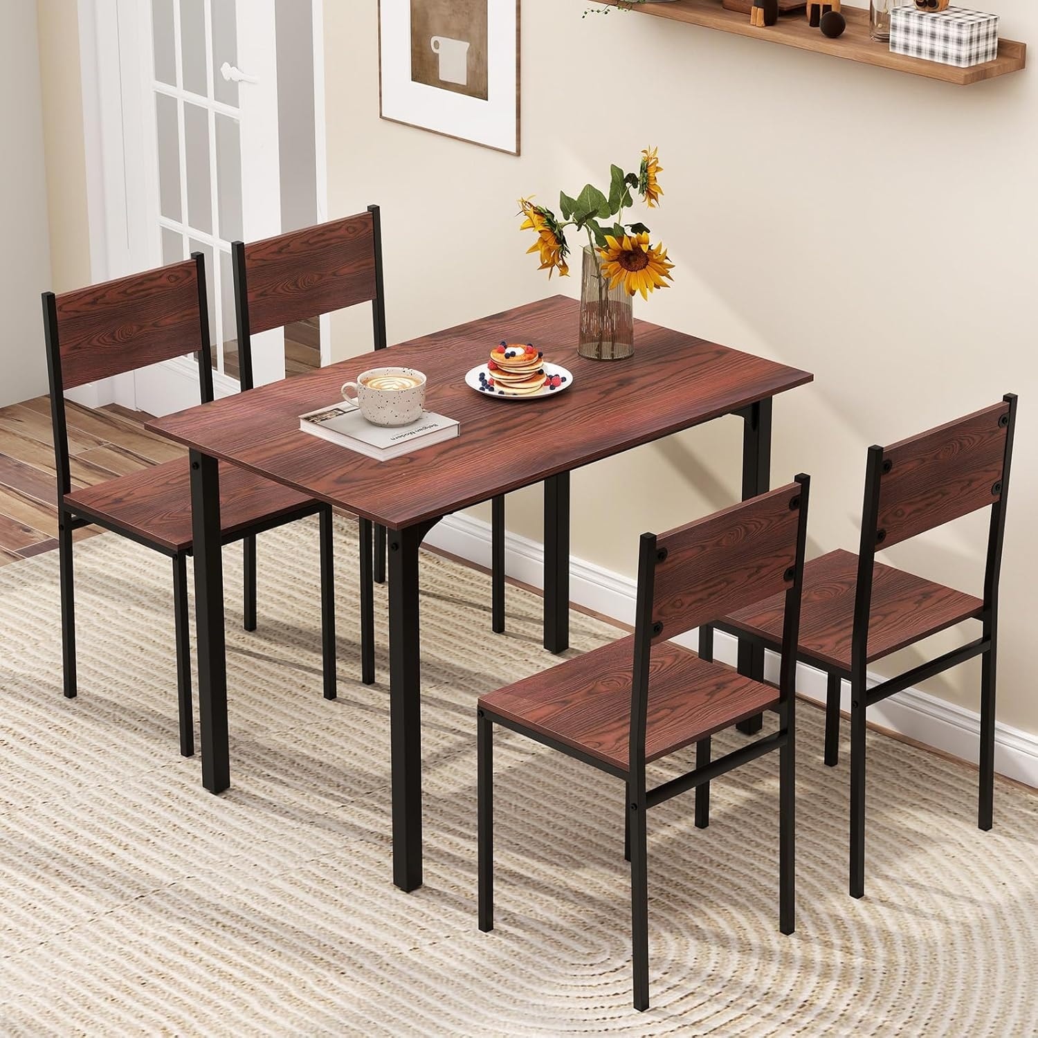 5-Piece Industrial Dining Table Set with Metal Frame and Space-Saving Design for Small Spaces