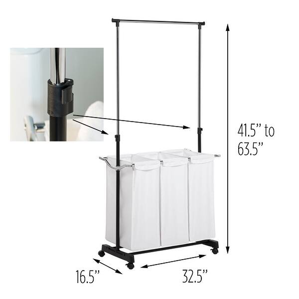 Black Steel Triple Sorter Laundry Center with Clothes Rack - Bed Bath ...