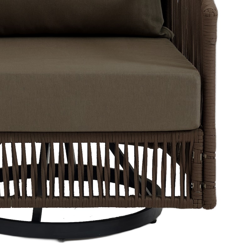 3 Piece Patio Woven Rope Swivel Chair Seating Group with Cushions
