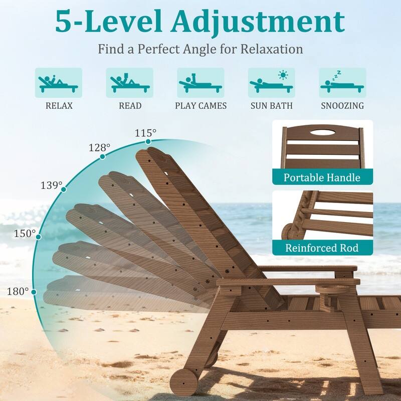 Domi Patio Lounge Chair Outdoor, HDPE Outdoor Chaise Lounge with Reclining Backrest, Pool Lounger Chair for Outside, Poolside