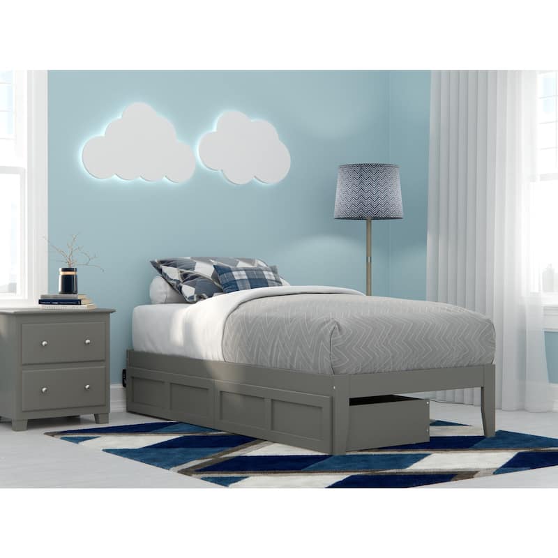 Twin Bed with USB Charger & Drawers - Grey Storage Bed Frame - 76" x 38" - Strong Slat Kit Included
