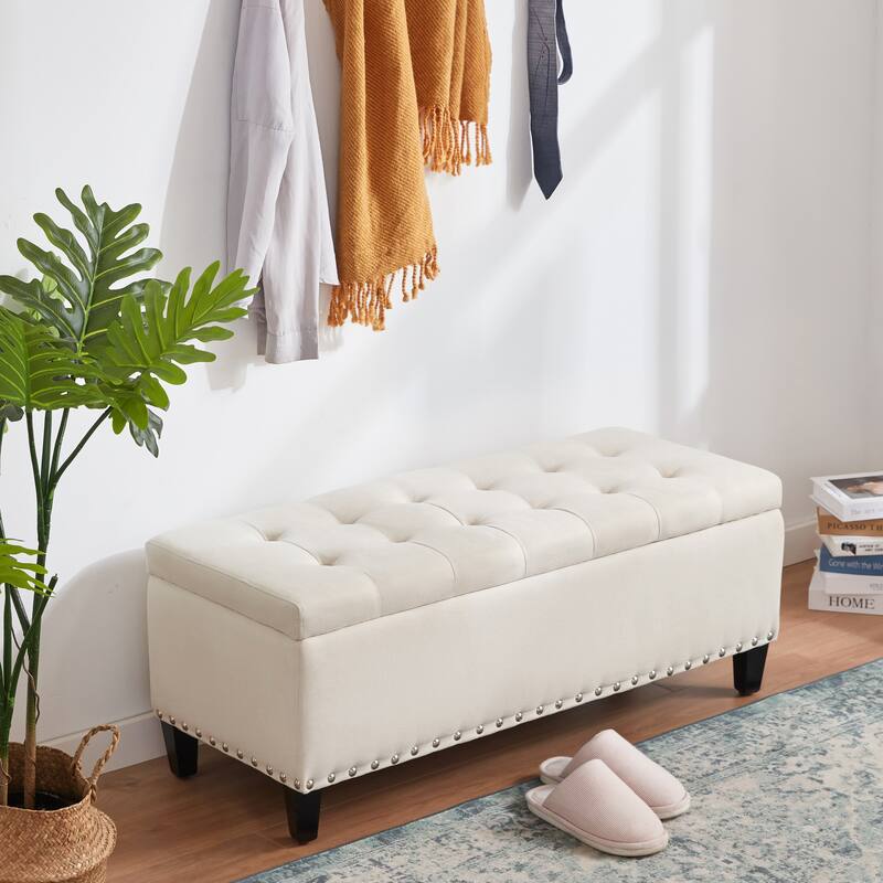Button-Tufted Storage Ottoman Bench for Bedroom, Living Room 41"W x 16"D x 16"H