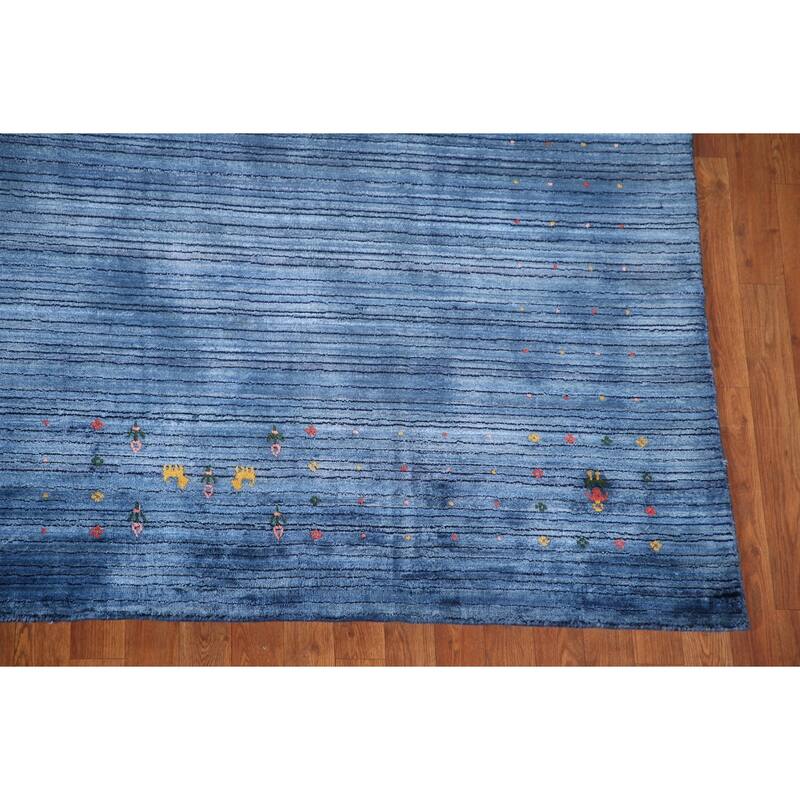 Blue Gabbeh Oriental Area Rug Handmade Living Room Silk Carpet - 8'9"x 11'4"