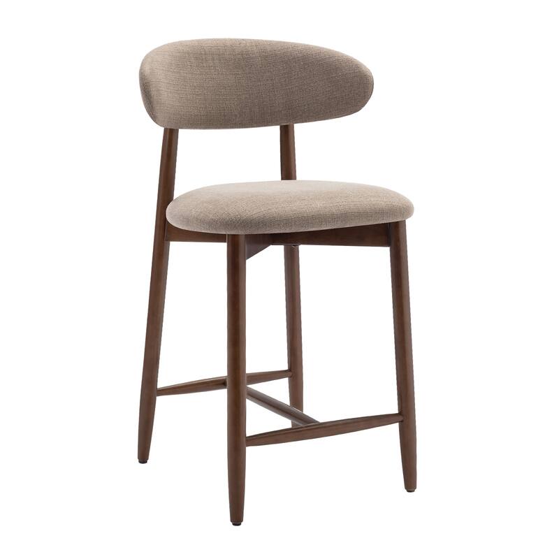 Mid-Century Modern Upholstered Bar Stools with Backrest - Solid Wood Legs Counter Height Stools