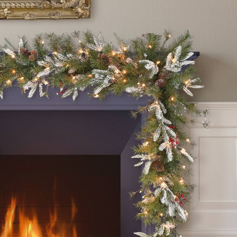 6' Green Pine Berries Artificial Christmas Teardrop Swag, Clear Lights