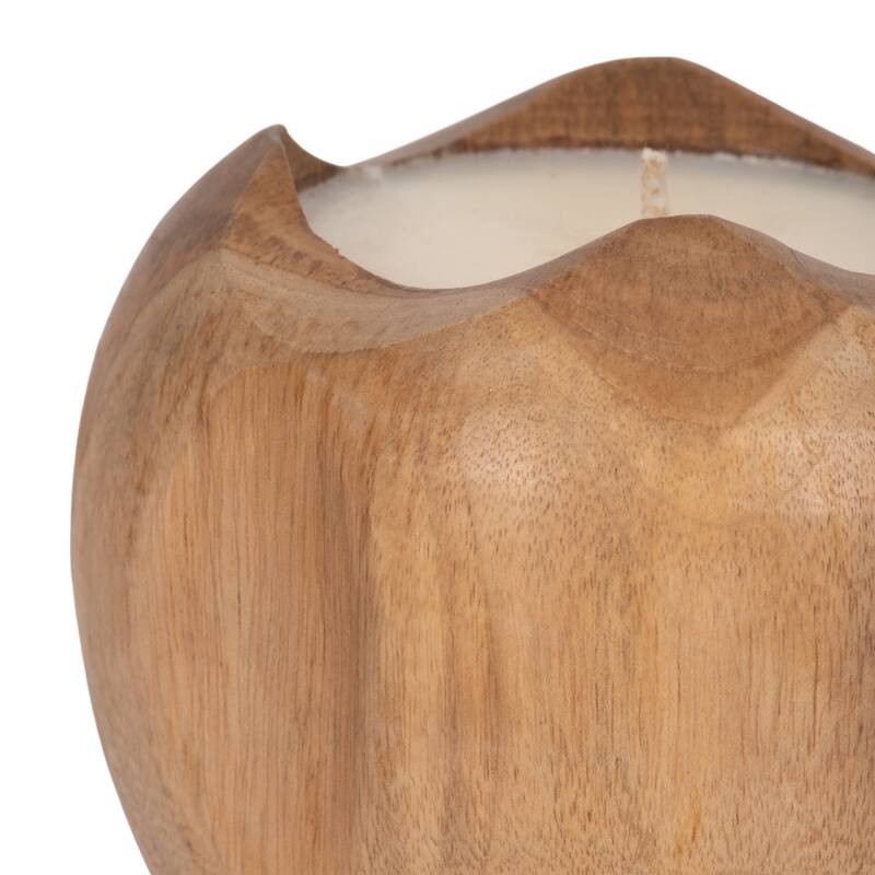 Sagebrook Home Natural Teak Wood 8" Round Candle - Warm Indoor Ambiance - 7" x 7" x 7"