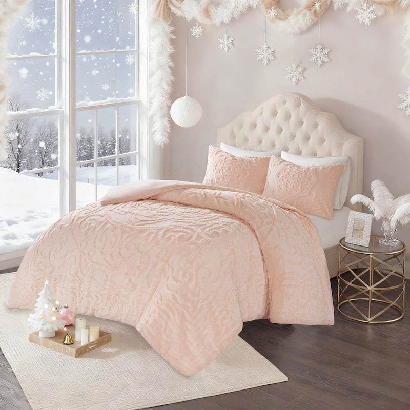 Madison Park Virginia Tufted Cotton Chenille Medallion Duvet Cover Set - Blush - King