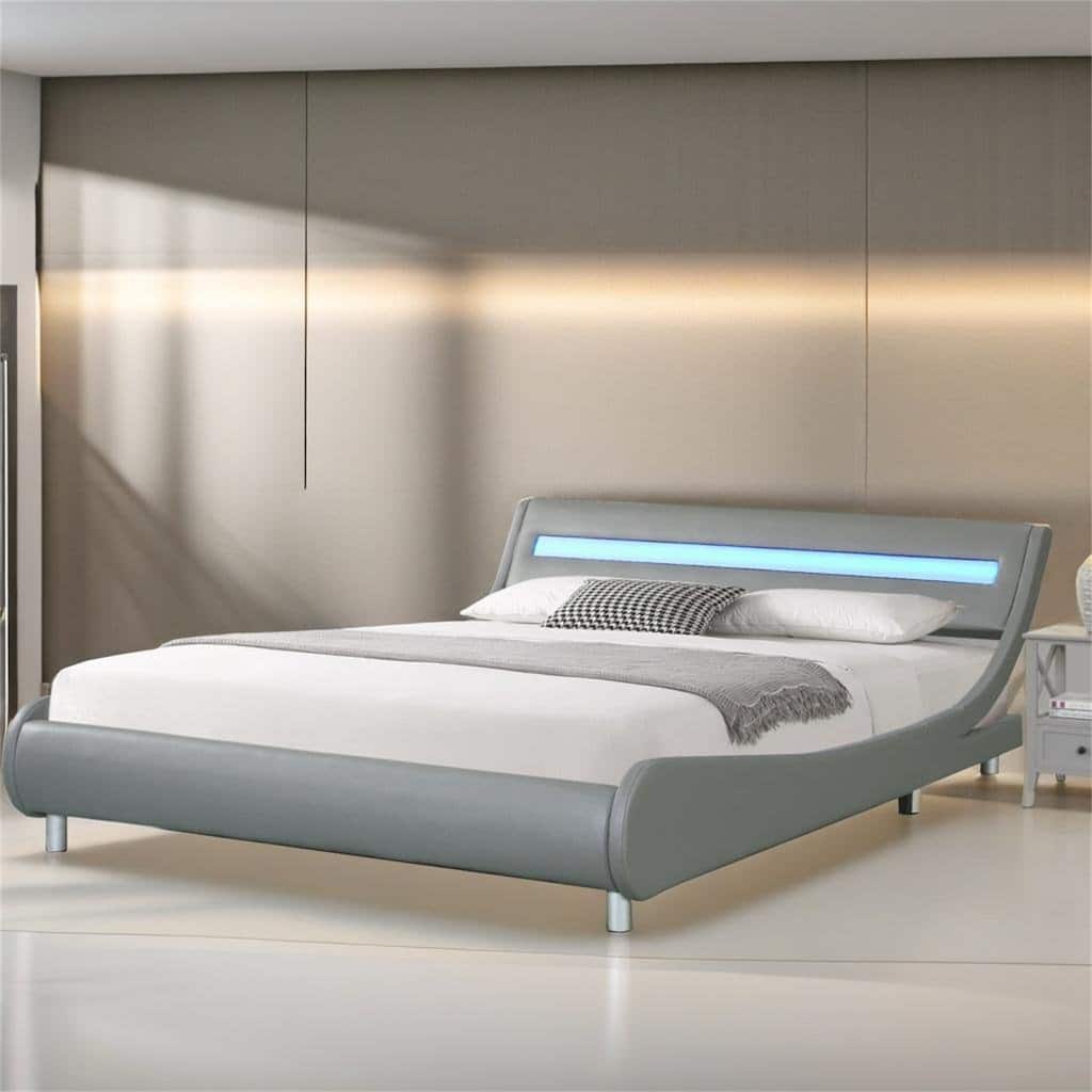 Faux Leather Upholstered Platform Bed Frame with led lighting