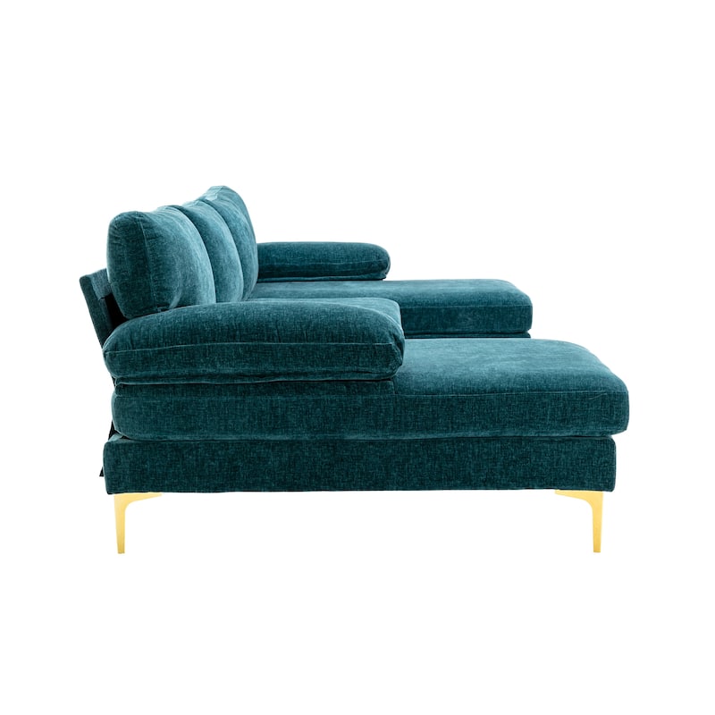 Living Room Chenille Fabric Sofa Sectional Sofa with Cushion Back, Pillow Top Arms, and Metal Legs