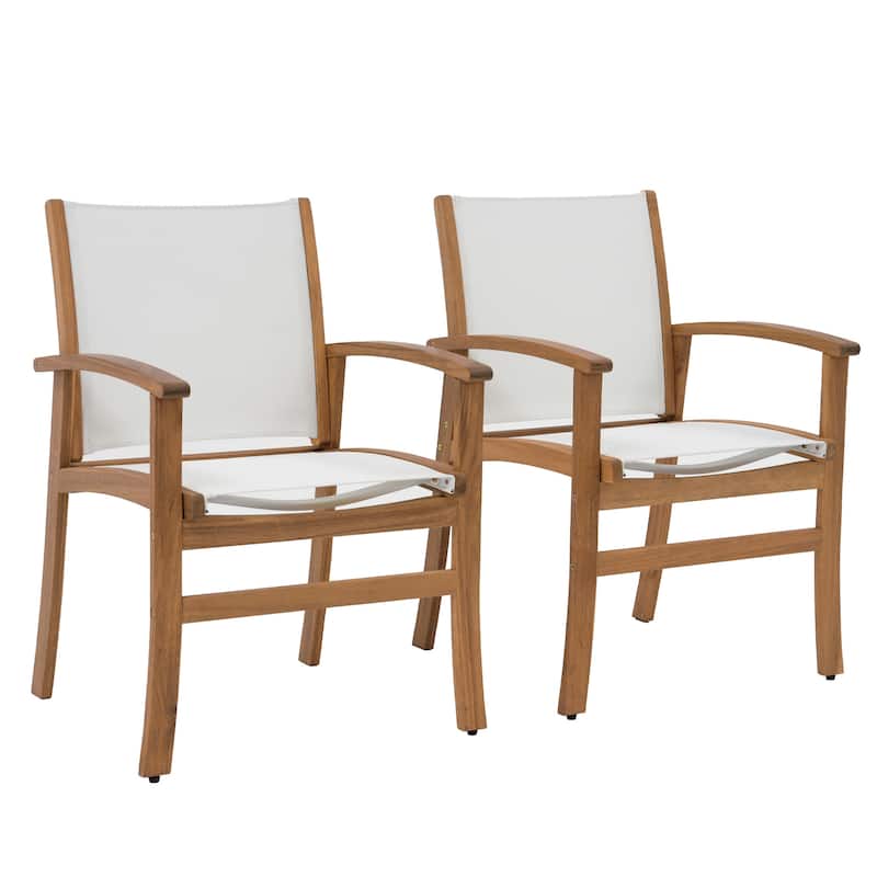 Outdoor Wooden Armchairs with Textilene Back (Set of 2)
