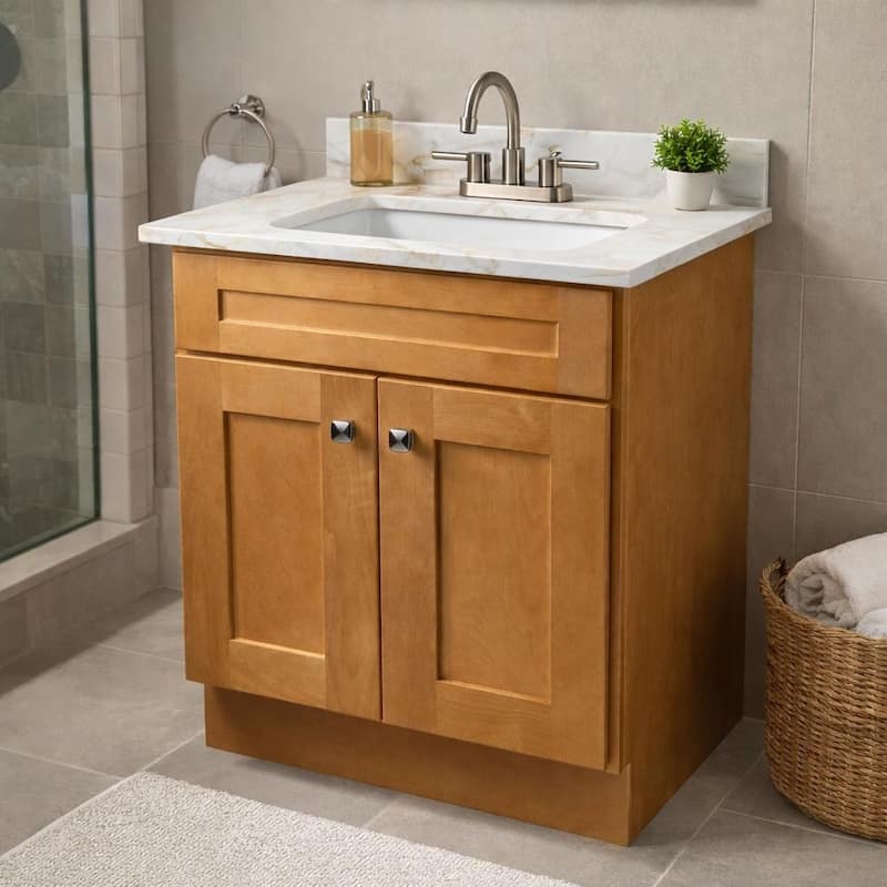 Calesco Calacatta Quartz Bathroom Vanity Top with Sink and Backsplash