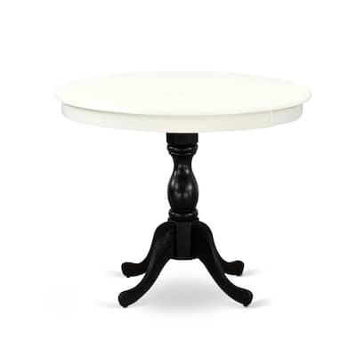 Round Kitchen Table 36 Inch - Asian Fusion Dining Table - Linen White & Black Pedestal Table
