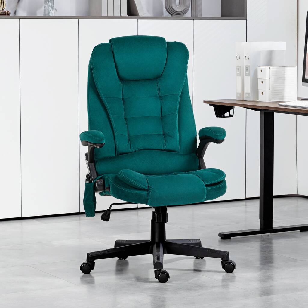 6 Point Vibrating Massage Office Chair with Heat, Green High Back Executive Office Chair with Reclining Backrest