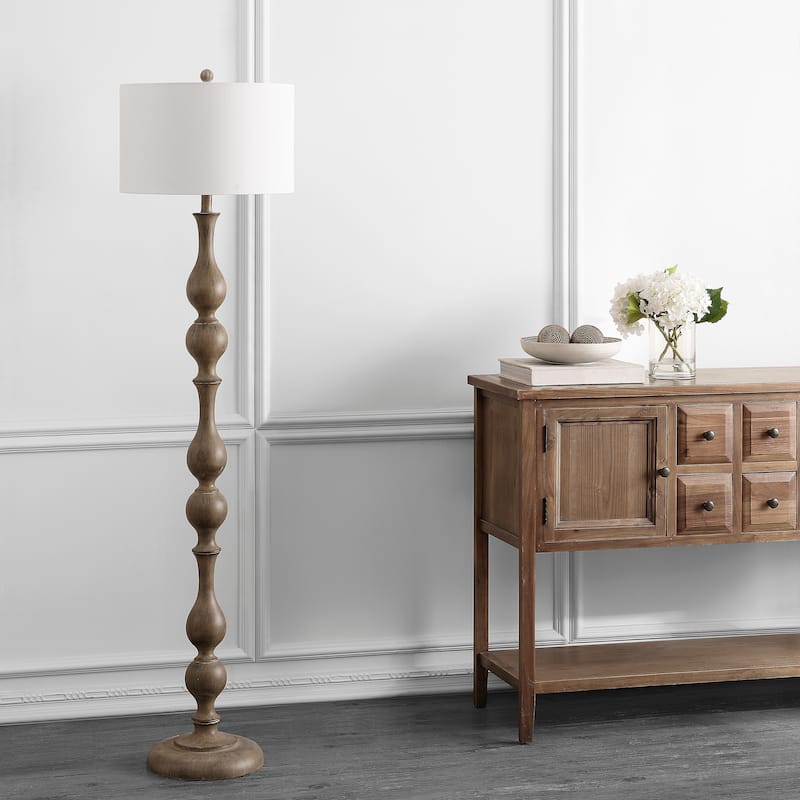 SAFAVIEH Lighting Panna 64-inch White Led Floor Lamp - 16" x 16" x 64" - Brown Wooden Finish - 16Wx16Dx64H