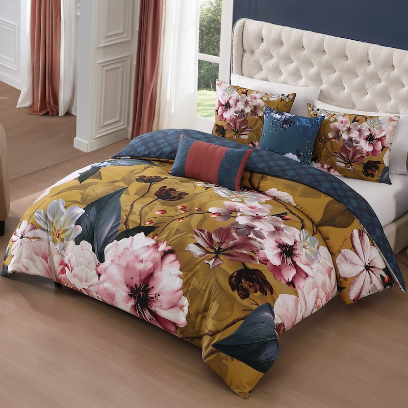 Bebejan Golden Bounty 100% Cotton Sateen 5 Piece Reversible Comforter Set