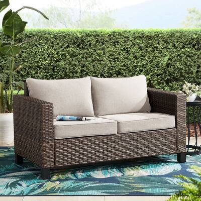 Brookbury Outdoor Porch Loveseat- Beige Polyester Cushions