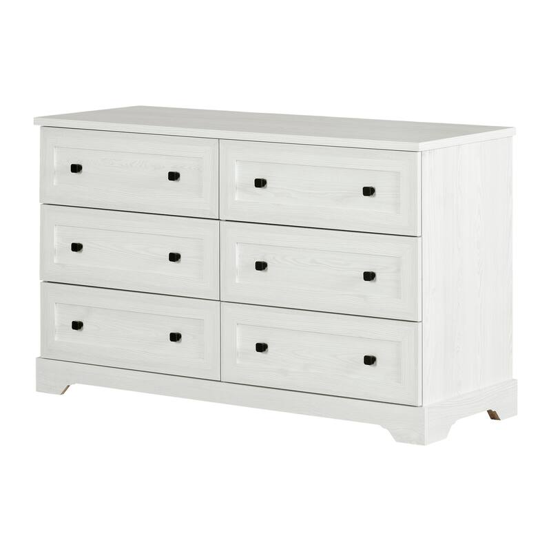 6-Drawer White Pine Dresser with Smooth Glide Hardware, Clean Minimalist Look, and Spacious Bedroom Organization