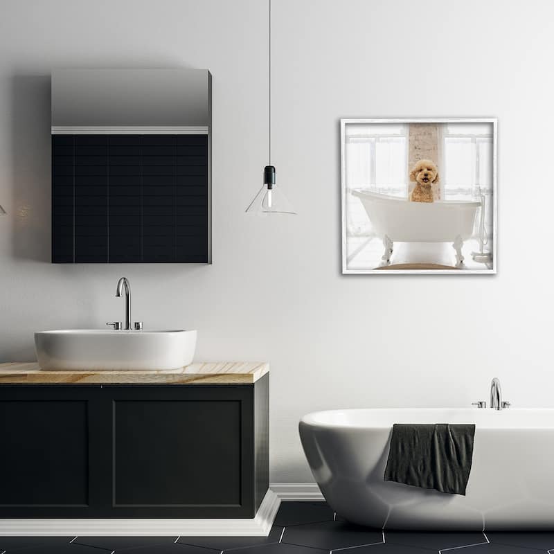 Stupell Happy Puppy in Bathtub Framed Giclee Art Design By CAD Designs