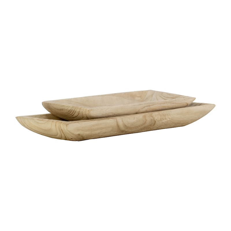 Set of Two Decorative Wooden Trays Contemporary Rustic Farmhouse Coastal Rectangle Shaped Tray Decor 15" and 20" Home