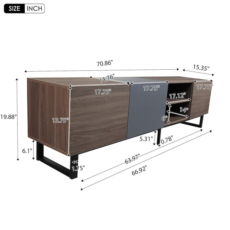 70" TV Stand with Drop-Down Door & Shelves for TVs Up to 80"