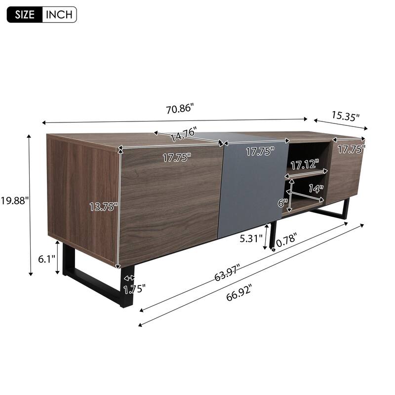 Modern TV with 3 Cabinets& Open Shelves, Media Console Table for TVs up to 80", Entertainment Center with Drop Down Door