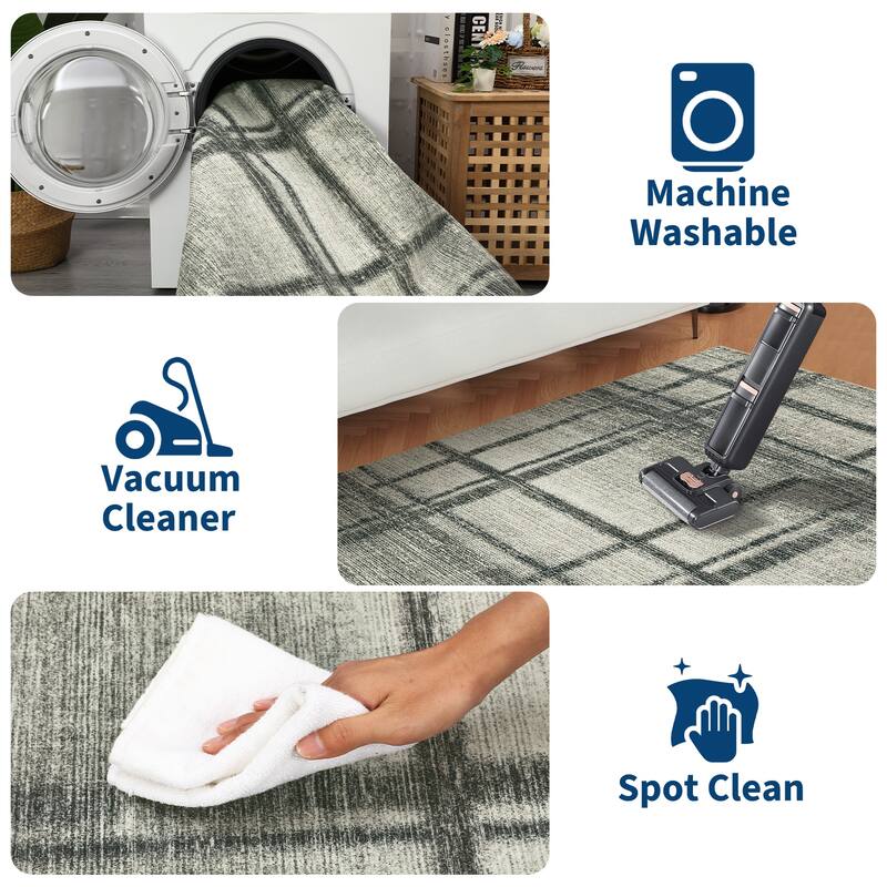 Washable Area Rug, Modern Geometric Area Rugs for Living Room Bedroom, Non-Slip Low Pile Indoor Soft Carpet