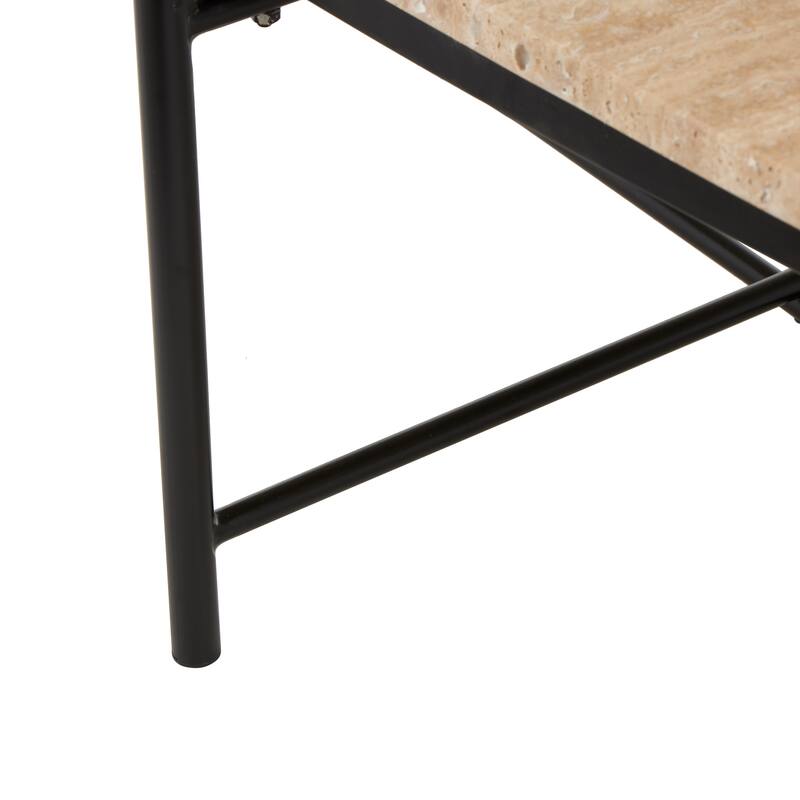 Beige Marble Living Room Coffee Table with Black Metal Support