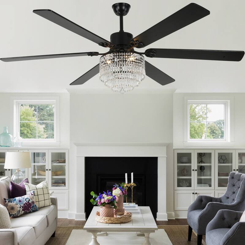 Cusp Barn 65" Modern Crystal Ceiling Fan with Lights and Remote, 6 Speeds Silent DC Motor Large Chandelier Ceiling Fan