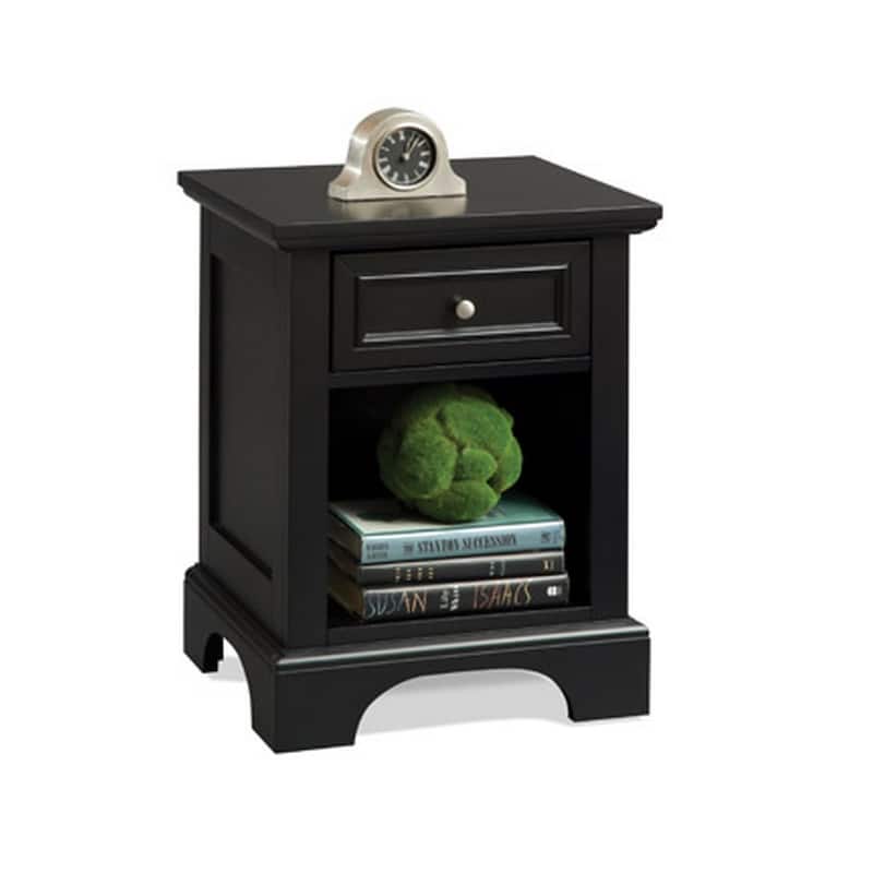 Homestyles Bedford 4- Piece Black Wood Queen Headboard, Two Nightstands and Chest Set