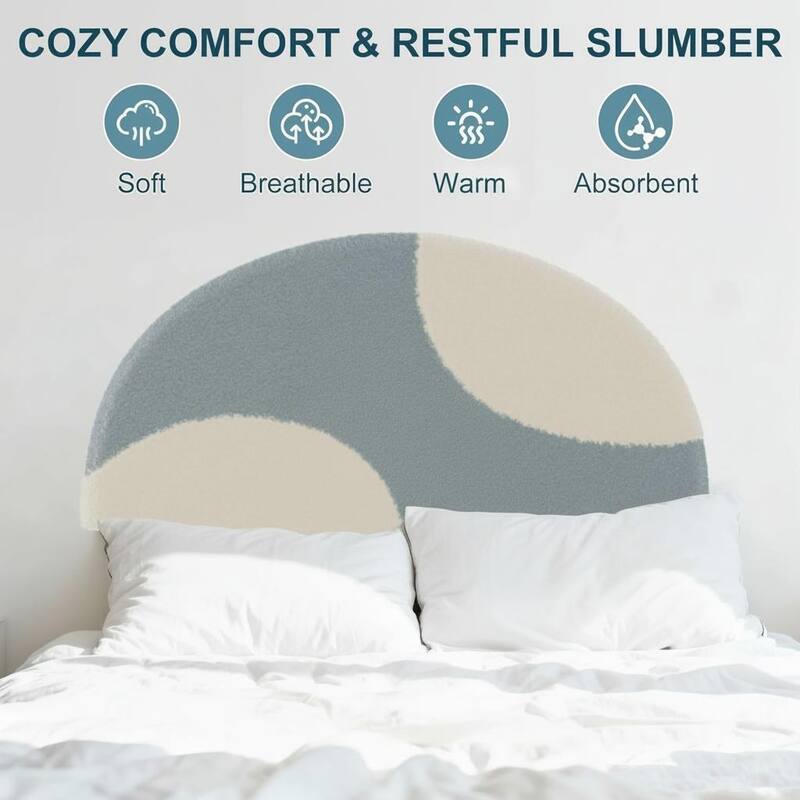 Twin Bed Frame, with Wooden Slats and Round Boucle Headboard