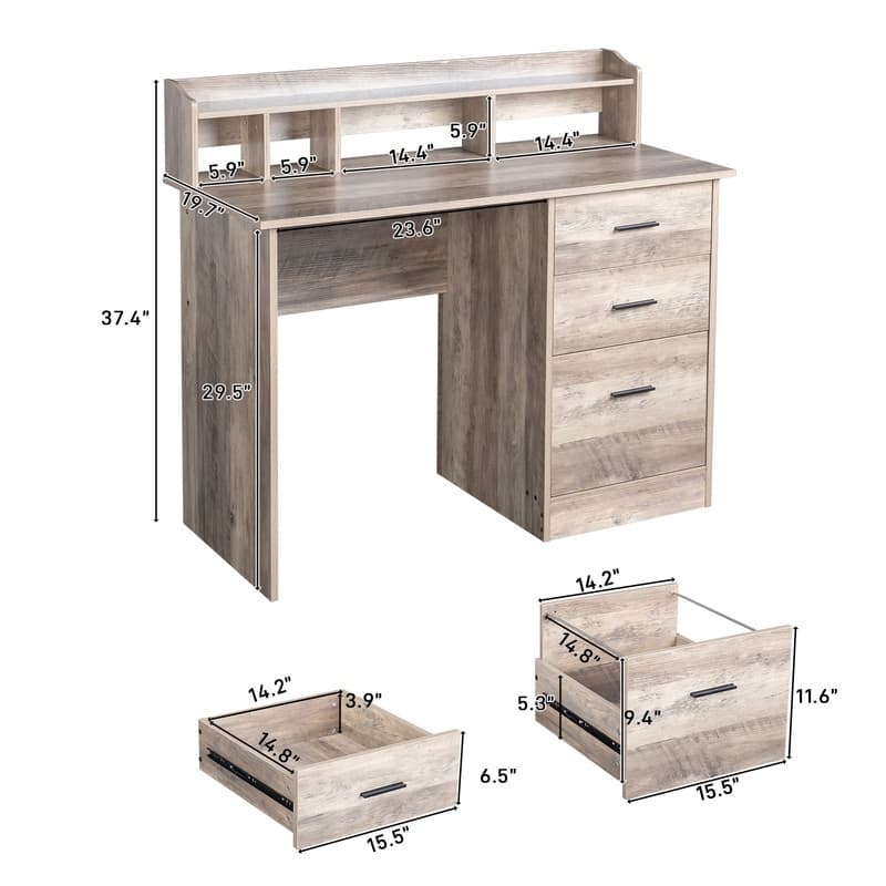 43.31" 3 Drawers Wooden Computer Desk with Letter File Cabinet