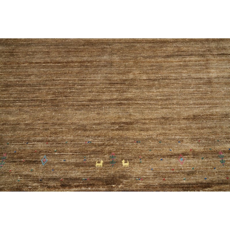 Hand Knotted Oriental Viscose Silk Carpet Tribal Animal Pictorial Yellow & Gold Gabbeh Area Rug - 11' 11'' X 8' 11''